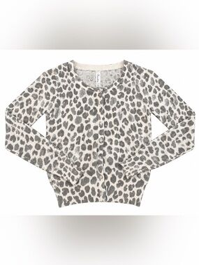 Cherokee Girls Leopard Print Cardigan Sweater Size 11/12 Gray Cream